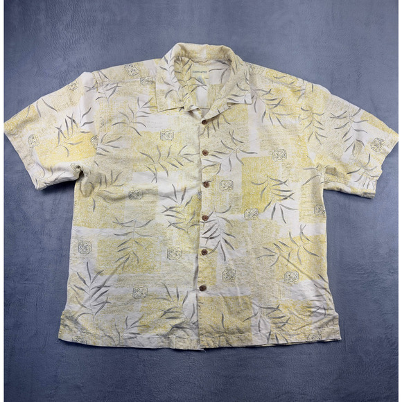 Joseph & Feiss Camp Shirt Men's XXL White Floral Silk Loop Collar Short Sleeve - Picture 1 of 9